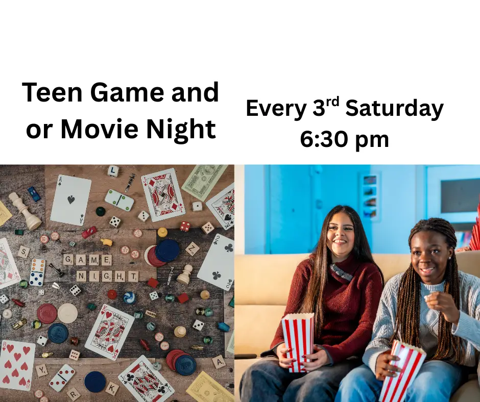 Teens watching a movie and playing board games
